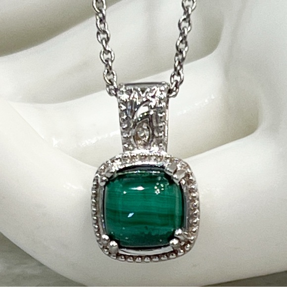 Jewelry - VALUE BUY African Malachite White Zircon Silver Pendant 20” Necklace